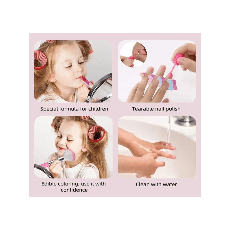 "Juego De Maquillaje Lavable Con Almacenamiento Para Niña Lab.G, Rosa