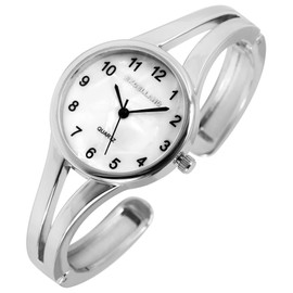 Excellanc Women's Clasp Watch Metal Bangle Mother of Pearl Dial Length 18cm Quartz Wrist Watch Gift for Women, Silver, Elegant/Luxurious