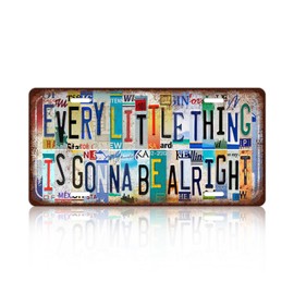Vintage License Plate Wall Decor Every Little Thing Is Gonna Be Alright Metal Tin Sign For Bar Home 12 x 6 Inches