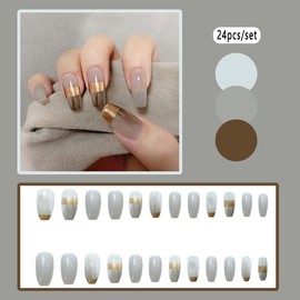 Carufin Pack of 24 White Gradual Change False Nails Stickers Press Fake Nails Ballet French Artificial Nails for Women Girls (C)