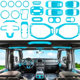 23PCS Full Set Interior Decoration Trim Kit for Jeep Wrangler JL JLU Gladiator JT 2018-2023 Steering Wheel Door Handle Air Conditioning Vent Cup Holder Reading Light Headlight Gear Cover (Light Blue)