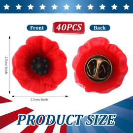 Cindeer 100 Pcs Memorial Day Poppy Flower Pins 1 Inch Resin Red Poppy Brooch Lapel Pin Lest We Forget Poppy Day Gift Veteran Day Broaches Small Remembrance Flower Boutonniere for Women Men Wedding