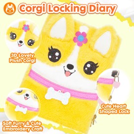 Corgi Dog Diary for Girls with Lock, Plush Corgi Toys Gift for Teen Girls, Kids Corgi Writing Journal Notebook, Birthday Gifts for Little Girls Ages 5 6 7 8 9 10-12 Year Old