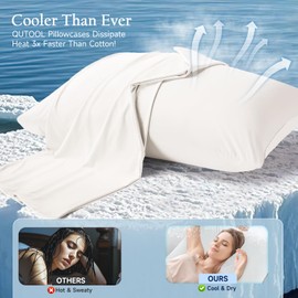 QUTOOL Cooling Pillow Cases for Hot Sleepers&Night Sweats, Ice Cool Pillowcases Queen Size Set of 2 for Hair Skin, Soft and Silky Luxury Cover with Envelope Closure, White, 20"x30"