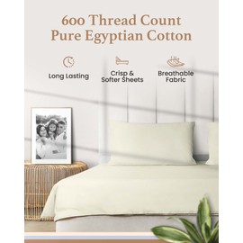 600 TC Luxurious Ivory RV Short King Sheets 72 x 75, 100% Egyptian Cotton RV Sheets, 4 Piece RV Bed Sheets Set, Ultra Soft Camping Sheets for RV Mattress, 16" Deep Pocket Sheets for RV Bed