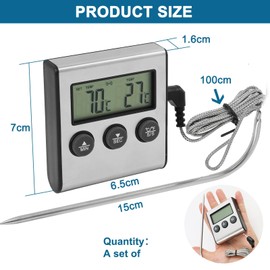 Digital Roasting Thermometer, Meat Thermometer with Timer and Temperature Alarm - Digital Food Thermometer for Barbecue, BBQ, Cooking Meat, Water, Milk and Wine