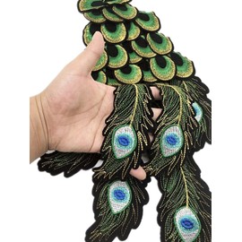 1 Pair Jumbo Shining Peacock Tail Wings with Layers Sew on Applique Embroidered Patches Applique for Jacket Outfit Pant Hat Embellishment