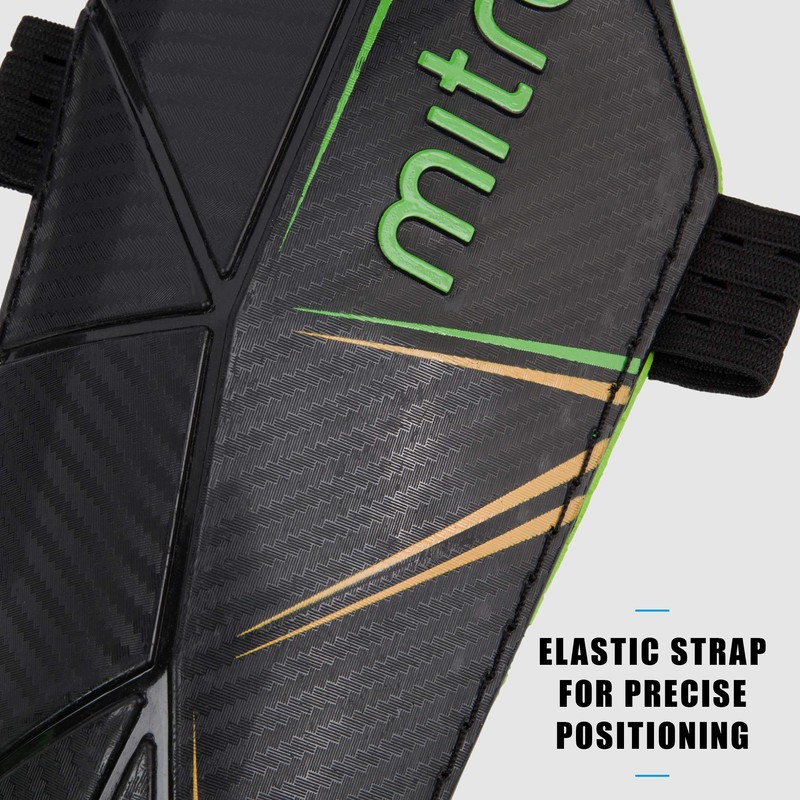 Mitre Delta Ankle Protect Football Shin Pads, Black (Black/Green/Yellow), Small