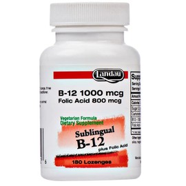 Landau B12 Sublingual 1000 Mcg. Plus Folic Acid Cherry Flavor - 180 Lozenges