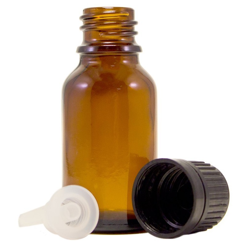 Amber Glass Bottle W/euro Dropper, Black Plastic Cap 1/2oz (15ml)
