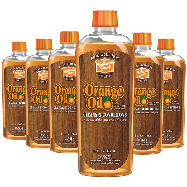 Holloway House Orange Oil Cleaner 16oz, 6Pk w/Sun-Guard for Fine Wood | Cleans & Conditions | Removes Soap Scum from Shower Doors, Stainless, Tile & Sinks | Natural Oil That Gives Wood a Rich Glow