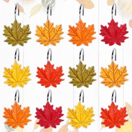 JarThenaAMCS 12Pcs Fall Leaves Shower Curtain Hooks 6 Colors Curtain Rings Autumn Thanksgiving Harvest Decorative Curtain Hanger Hooks for Living Room Bedroom Bathroom