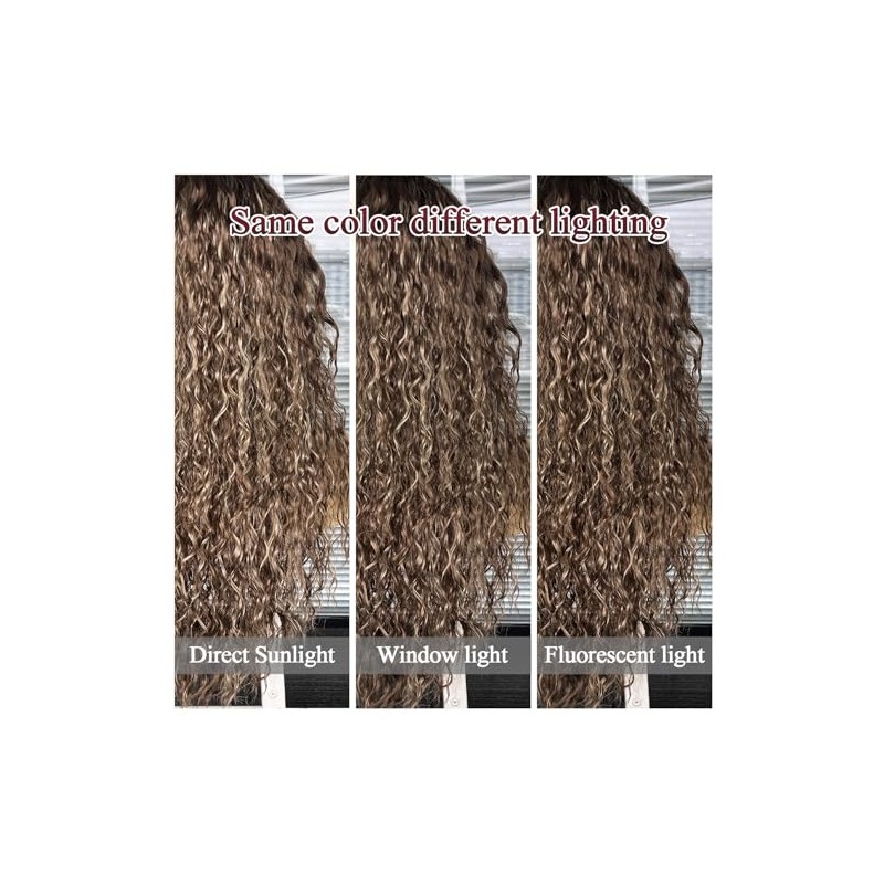 SAPPHIREWIGS Peluca sintética rizada marrón con encaje frontal para mujer,