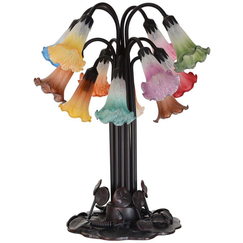 Bieye LS07S Lily Flower Blown Glass Lampshade (White Yellow, Opening