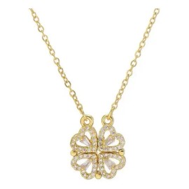 Collar Dije Trebol Corazones 4 Cuatro Hojas Para Mujer Corazon Chapado En Oro 18k Dama Elegante Colgante Convertible Doble Vista Magnético Baño De Oro Con Zirconias Cúbicas Regalo Mujeres