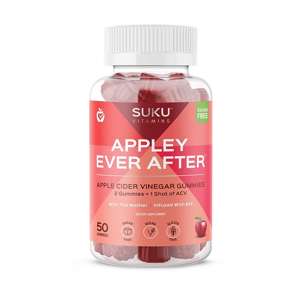 SUKU Vitamins - Appley Ever After - Methylated B12 Apple Cider Vinegar Gummies for Energy Boosting - Easy to Chew - Non GMO, Gluten Sugar Free - Amazing Apple Flavored Gummy Vitamins, 50 Count