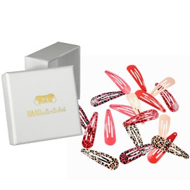 HAARallerliebst® Pack of 18 Hair Clips Girls Women Colourful Hair Clips in 6 Colours (Leo Print, Pink, Red), 50 mm Baby Children's Hair Clip with Box Hair Clip Hair Accessories