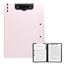 FRETONBA Clipboard A4 with Double Clips, Foldover Clip Board with Cover, Plastic Document Folder, Lightweight Personal Organiser Suitable for School, Office, Industry, Pink