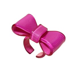 ChungLong0593 Colorful Checkerboard Bow Statement Ring Acrylic Plaid Open Ring for Women Fashionable & Trendy Jewelry Gift-Pink