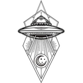 Divine Designs Black and White Alien UFO Ship in Geometric Diamond Vinyl Decal Sticker (4" Tall)