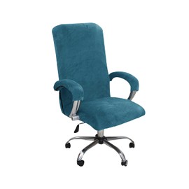 NILUOH Velvet Office Chair Cover with Arm Covers Stretch Computer Desk Chair Covers Universal Boss Swivel Chair Covers Gaming Chair Covers (L,Peacock Blue)