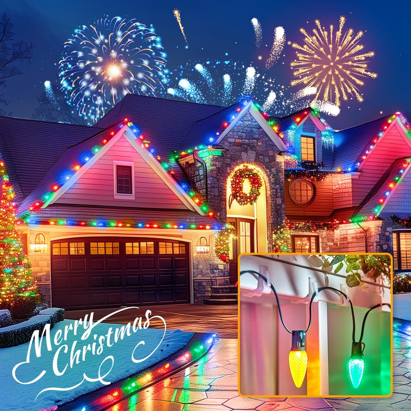 C7 C9 Christmas Lights Clips - 200 Count Outdoor Shatterproof