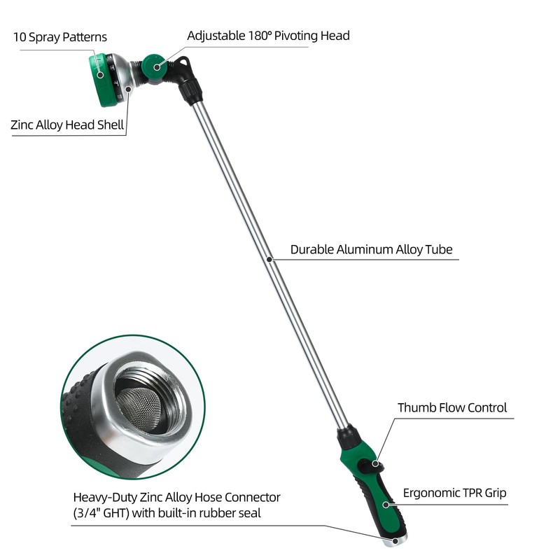 Seatern Watering Wand for Garden Hose, 30 Inch, 10 Spray