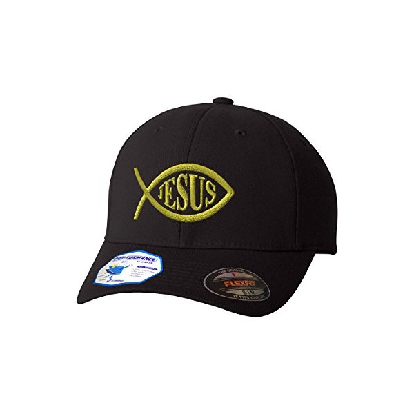 Jesus Fish Christian Style 1 Flexfit® Adult Pro-Formance® Branded Hat Black Large/X-Large