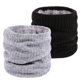 lifwimner Pack of 2 Scarf Winter Neck Tube Men's Ski Tube Scarf Neck Warmer Face Scarf Fleece Loop Scarf for Men Women Activities Warm Neck Warmer Sports, Black / Grey