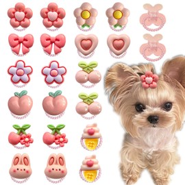 20 Pcs Small Dog Hair Bows with Rubber Bands Cute Puppy Bows Grooming Bowknot Topknot Flower Dog Hair Accessories for Small Dogs Girl Mix Style Handmade Hair Ties for Yorkie Shih tzu Maltese (Pink)