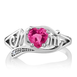 Gem Stone King Mothers Day MOM Ring For Women | 925 Sterling Silver | 6MM Heart Shape Gemstone Birthstone | Available In Size 5, 6, 7, 8, 9