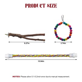 Rope Perches for Cage, Parrot Perch Stand, Bird Toys Set, Cage Accessories for Small and Medium Birds 5PCS