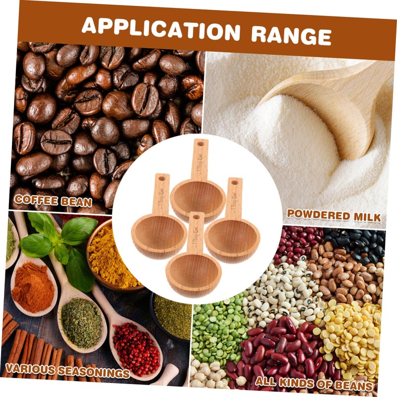 ULTECHNOVO 4pcs Wooden Coffee Measuring Spoon Beechwood Scoops for Coffee