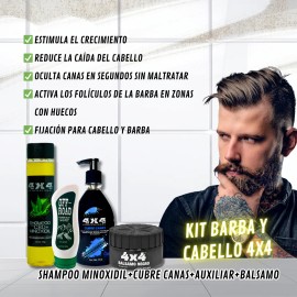 Kit 4x4 Profesional Hombre Barba + Cabello Cuidado Total