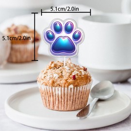18pcs Blue Glitter Dog Paw Dessert Cupcake Topper Pick for Dog Pet Adoption Theme Decor Supplies Men Women Happy Birthday Wedding Anniversary Party Decorations