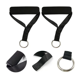 Resistance Band Handle Heavy Duty Cable Machine Attachment with ABS Core, Strong Nylon Webbing, and Seamless Steel O ring For Fitness Workout Gym Pilates Yoga Crossover Tricep Exercise (1 Pair) (Black)