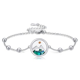 AXOMY Mountain Bracelet 925 Sterling Silver Mustard Seed Abalone Shell Bracelet Mountain Jewelry Gift for Women