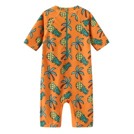 Moon Tree Toddler Boys One Piece Rash Guard Swimsuits for Baby Boys Sunsuits Short Sleeve Sun Protective Bathing Suits Beach Swimwear Orange Pineapple 4T
