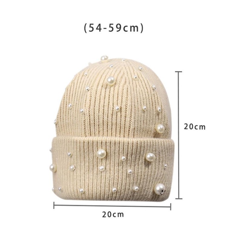 Wisafory Women's Knitted Beanie Hat with Pearls Warm Winter Hat