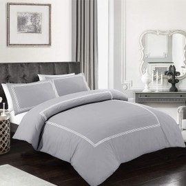 My Home Store Grey Duvet Cover Single Set - 100% Polycotton 2 Pieces Bratta Stitch Duvet Cover Sets with Pillowcase - Hotel Quality Breathable Quilt Cover Bedding Set