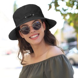 1 Pc Bucket Hat Sun Protection Waterproof Hat Portable Adjustable Black Safari Hat UPF 50+ Men Women Foldable Beach Fishing Cap for Hiking Holiday Camping Climbing Riding