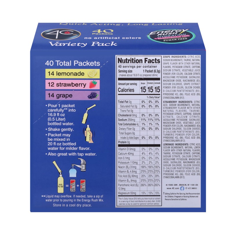 4C Energy Rush PSD with Electrolytes Variety Pack Stix, 40