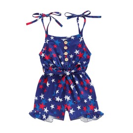 Doisbetthsay Baby Rompers Girl Summer Clothes Spaghetti Straps Flower Ruffled Short Toddler Jumpsuit Kids One-Piece Outfit (G Blue, 2-3 Years)