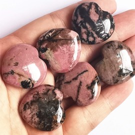Manekieko Pack of 3 Natural Rhodonite Bag Palm Tree Thumb Healing Crystal Heart Love Worry Stones 25 mm Reiki Balancing Crystal and Healing Stones