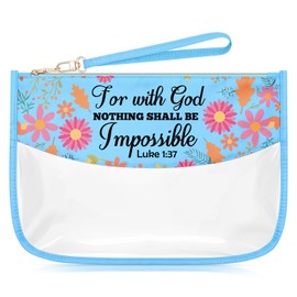 Sazuwu Christian Religious Gifts for Women Faith Blue Makeup Bags with Zipper Inspirational Christian Quotes Cosmetic Travel Bag Organizer Motivational Christmas Gifts for Catholic Priest