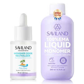 SAVILAND Advanced Acrylic Liquid Monomer with Monomer Drops: Pure EMA Acrylic Monomer Liquid with Ocean Breeze Monomer Odor Neutralizer for Acrylic Nails Application Extension Carving Salon Use 200ml