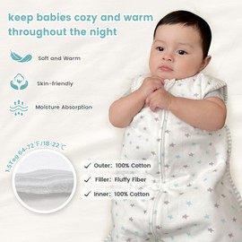 LILBESTIE Baby Sleeping Bag 1.5 Tog, Sleeping Bag Baby 6-12 Months 100% Cotton Infant Sleep Sack Baby Wearable Blanket, Stars