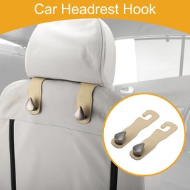 Partuto 2 Pcs Universal Car Seat Headrest Hook for Most Car, SUV, Truck Car Seat Back Organizer Hooks Sturdy Faux Leather Metal Beige Yellow 6.61"x1.81"