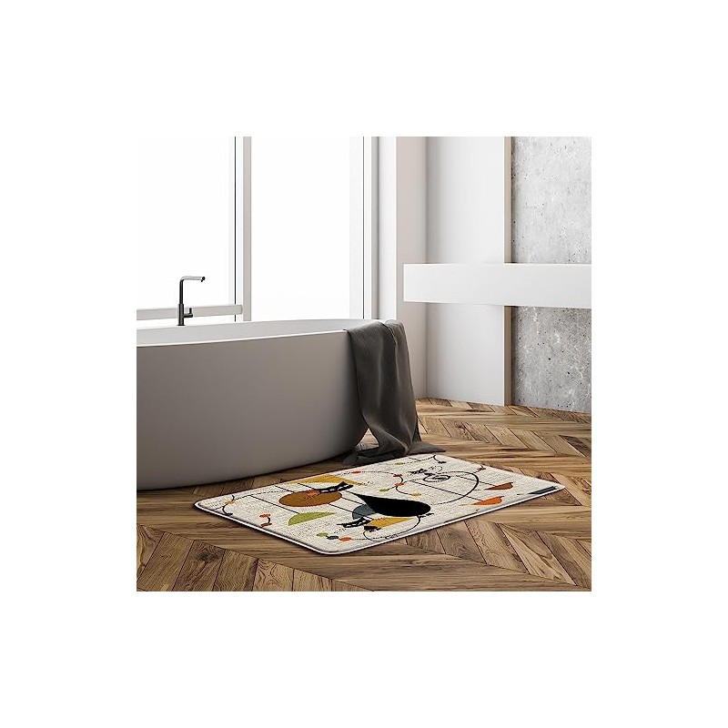JIRGIXA Mid Century Atomic Cat Bath Mat Retro Atomic Black