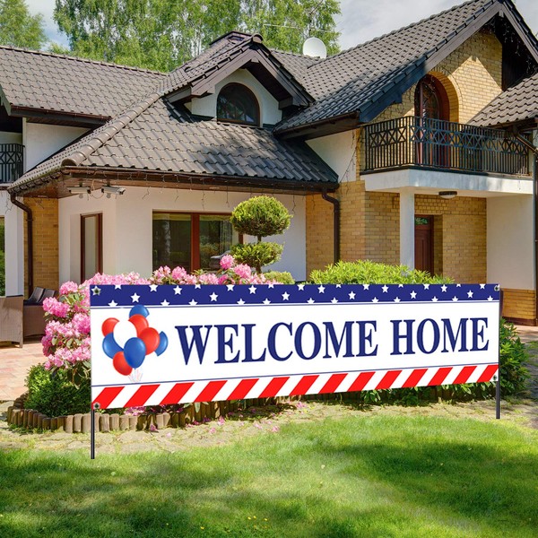 Welcome Home Banner Large Fabric Stars and Stripes Sign Banner Backdrop Background Deployment Retirement Banner for Patriotic Theme Deployment Returning Back Military Army Party Decoration